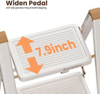 GameGem 3 Step Ladder, Foldable Step Stool with Anti-Slip Pedal, Portable Iron Stepladder for Home and Kitchen, Easy to Store-Cream Chocalate(300LBS)