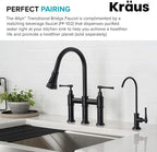 KRAUS Allyn Transitional Bridge Kitchen Faucet with Pull-Down Sprayhead in Matte Black, KPF-3121MB