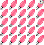 Brightown C9 LED Replacement Christmas Bulbs, 25 Pack Pink Shatterproof C9 Bulbs, Waterproof Commercial LED Holiday Bulb for Christmas String Light, E17 Intermediate Base, Dimmable