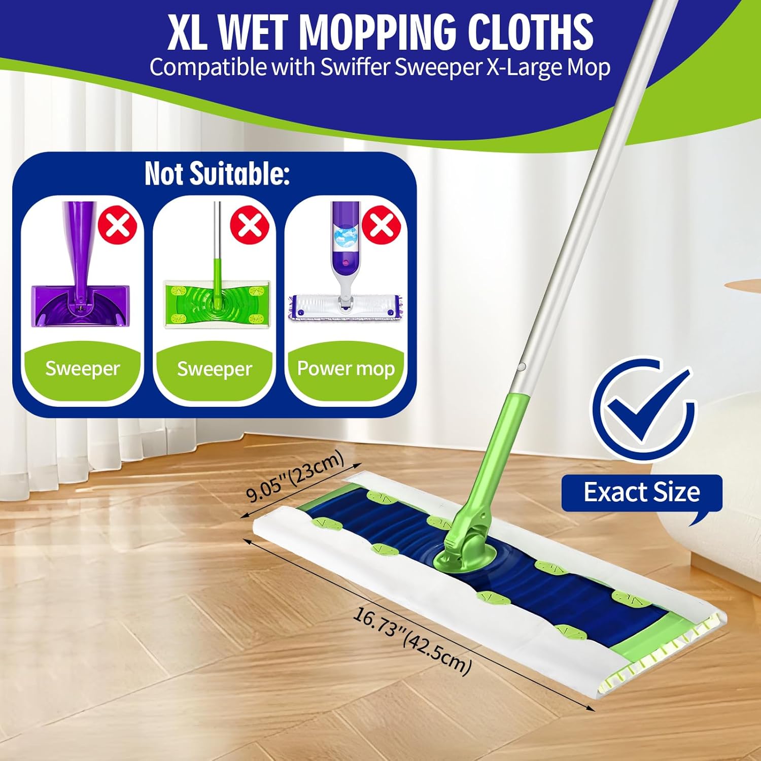 30 Count Heavy Duty Wet Mopping Cloths Refill Compatible with Swiffer Sweeper XL Mop, Disposable Wet Pads Refill X-Large Size for Multi-Surface Floor Cleaning, Unscented