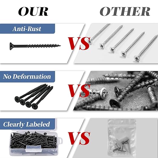 Wood Screws 2-1/2 Inch, Deck Screws #10 x 2-1/2", 100 PCS, Rust Resistant, Epoxy Coated, Outdoor Decking Screws, Torx/Star Drive Head, T25 Star Bit Included, Black