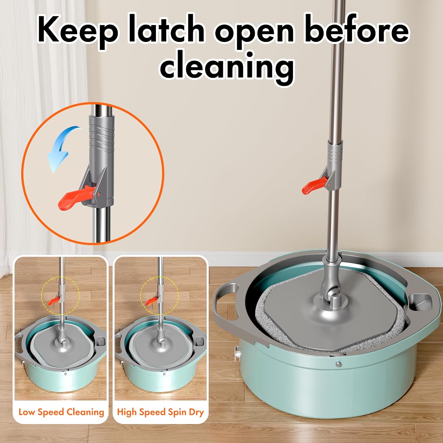 Spin Mop and Bucket with Separate Dirty and Clean Water,360° Spin Mop and Bucket System with Widening Foldable Handle,4 Replaceable Mop Pads,Square Mop for Floor Hardwood Tile Marble Wall Cleaning
