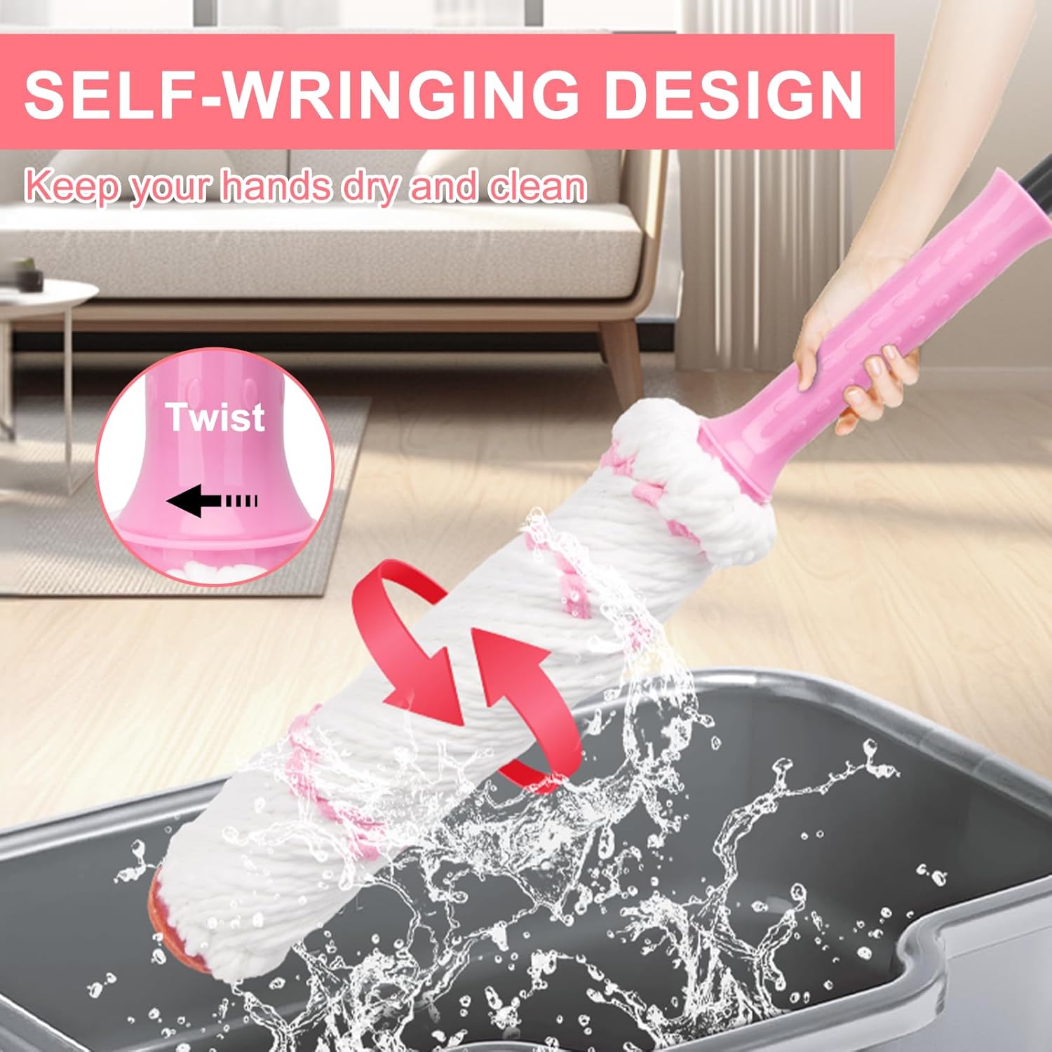 KeFanta Self Wringing Twist Mops for Floor Cleaning, Microfiber Floor Mop with Wringer, 57 " Long Handle Easy Wringing Mop for Hardwood Commercial Household Clean