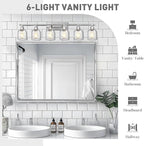 zeyu 6-Light Bathroom Wall Light Fixture, 42 Inch Modern Nickel Vanity Lighting Fixtures for Bedroom, Brushed Nickel Finish with Clear Hammered Glass, ZJF63B-6W BN