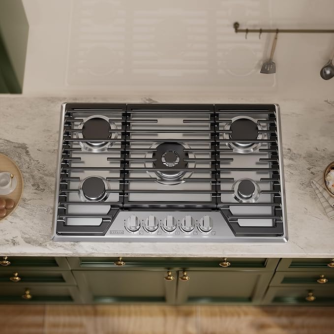 Empava 30 Inch Gas Cooktop, Stove Top LPG/NG Convertible, 5 SABAF Sealed Burners Made in Italy, Ion Ignition Technology,CSA Certified,in Stainless Steel, for Homes, kitchens
