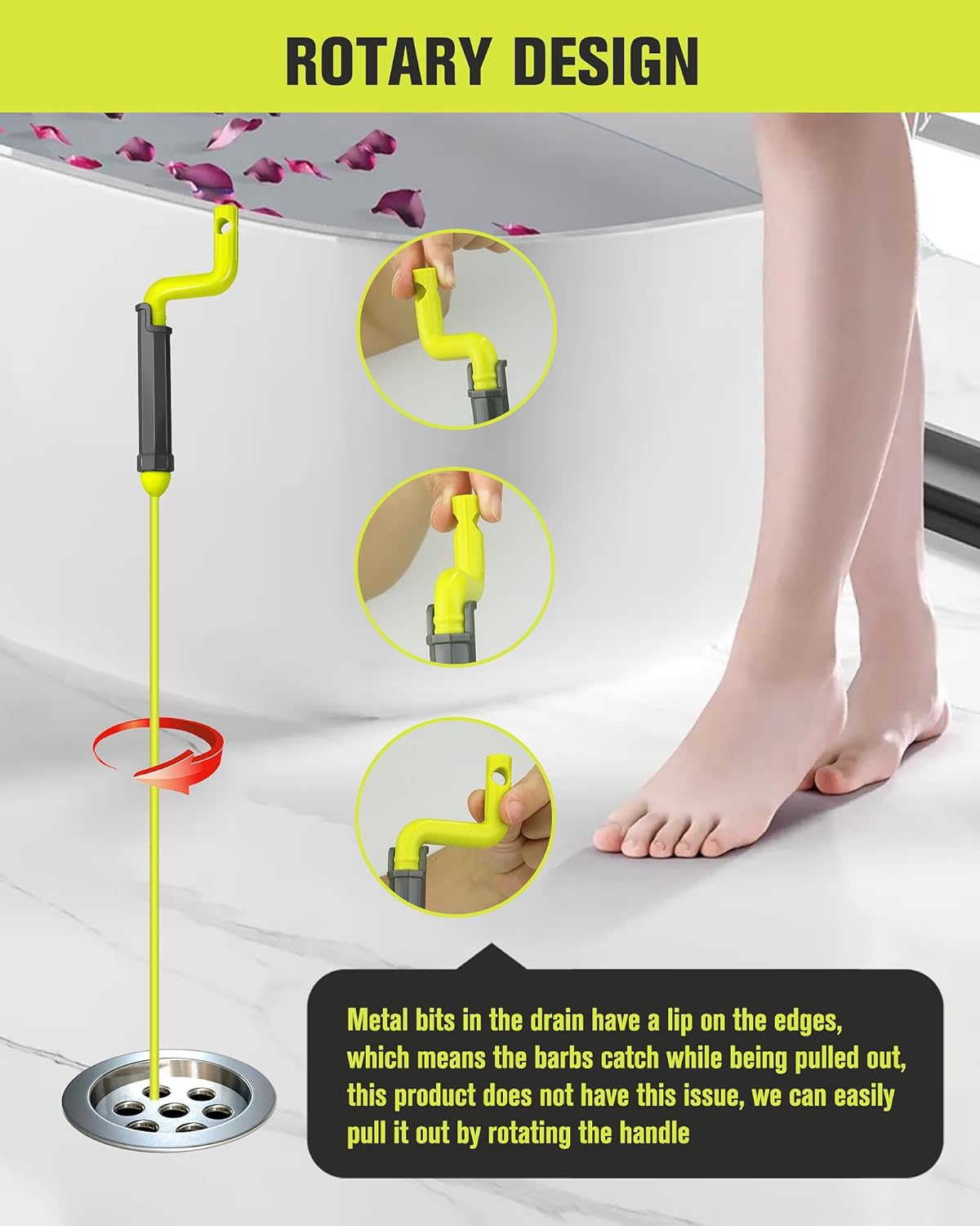 35Inch Drain Clog Remover Tool, Drain Snake Hair Remover with Rotating Handle, Hair Catcher Drain Auger Cleaner Tool & Plumbing Snake, Hair Cleaning Tool Can Use On Most Drains, Sink Snake(6PCS)