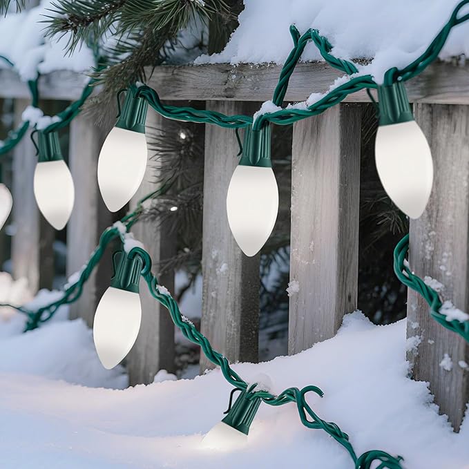 Brightown C9 LED Replacement Christmas Bulbs, 25 Pack White Shatterproof C9 Bulbs, Waterproof Commercial LED Holiday Bulb for Christmas String Light, E17 Intermediate Base, Dimmable