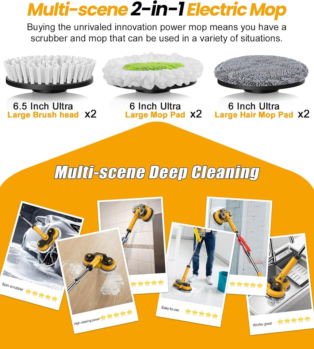 qimedo 6000mAh Battery Cordless Electric Mop M1 Pro, 800RPM Electric Power Scrubber & Mops for Floor Cleaning, Automatic Spin Mops with Smart Display,Rotating Mop with LED Light & Water Spray