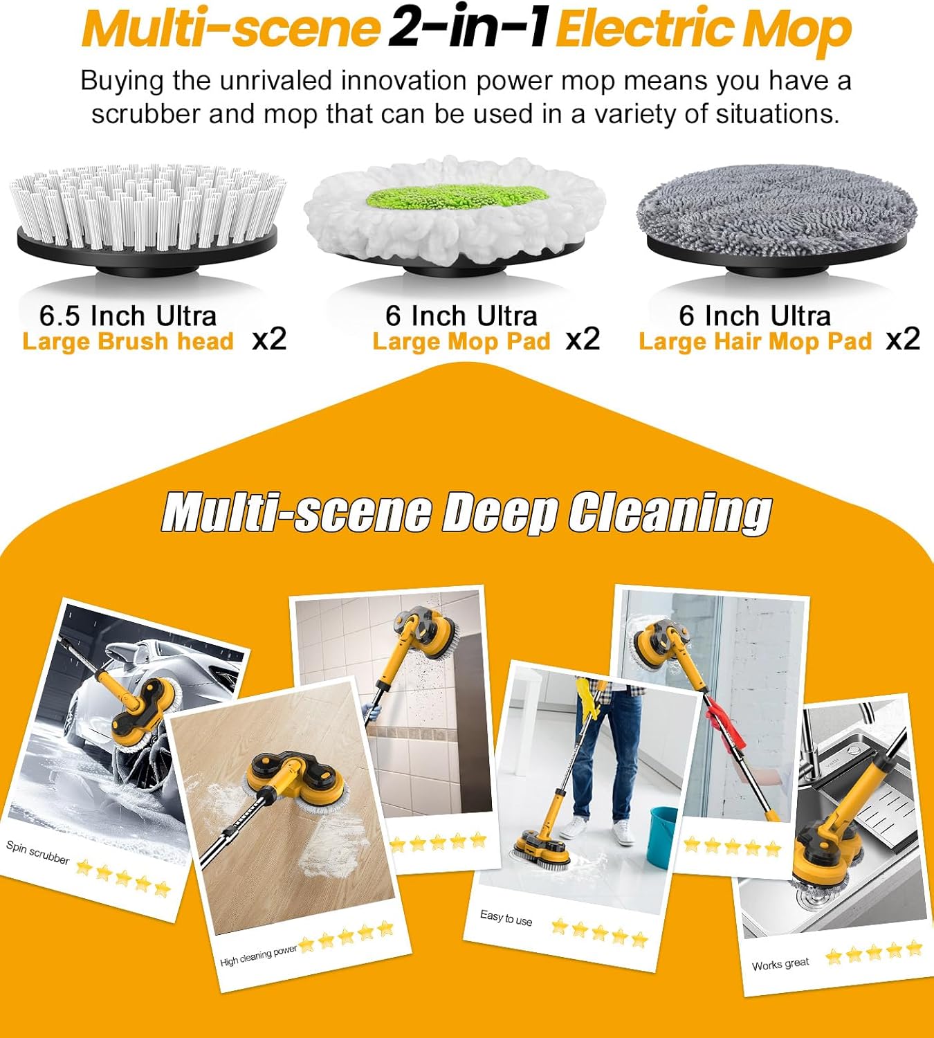 qimedo 6000mAh Battery Cordless Electric Mop M1 Pro, 800RPM Electric Power Scrubber & Mops for Floor Cleaning, Automatic Spin Mops with Smart Display,Rotating Mop with LED Light & Water Spray