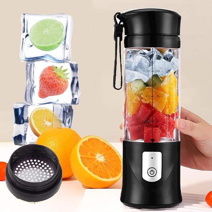 Personal Blender for Shakes and Smoothies, Portable Blender, Mini Small Juice Mixer machine for Kitchen, Office, Gym, 4000mAh,(Black)