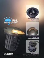 MALORY Brass Top Cover Landscape Well Lights,(5‘’H) 12V Low Voltage Outdoor In Ground Lights,Landscape Lighting for Pathway, Driveway and Garden (One-Direction Turret, 4-Pack with Bulb)