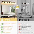 6 Light Modern Bathroom Light Fixtures Over Mirror, Black Gold Vanity Lights for Bathroom Wall Sconces with Milky White Glass Shades, E26 Socket (Bulbs Not Included)