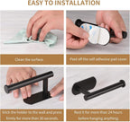 Toilet Paper Holder,Adhesive,Matt Black,Wall Mount,Toilet Paper Roll Holder,no Drilling,Bathroom/Rv/Washroom, SUS 304 Stainless Steel, Rustproof (Black, 1 Piece)