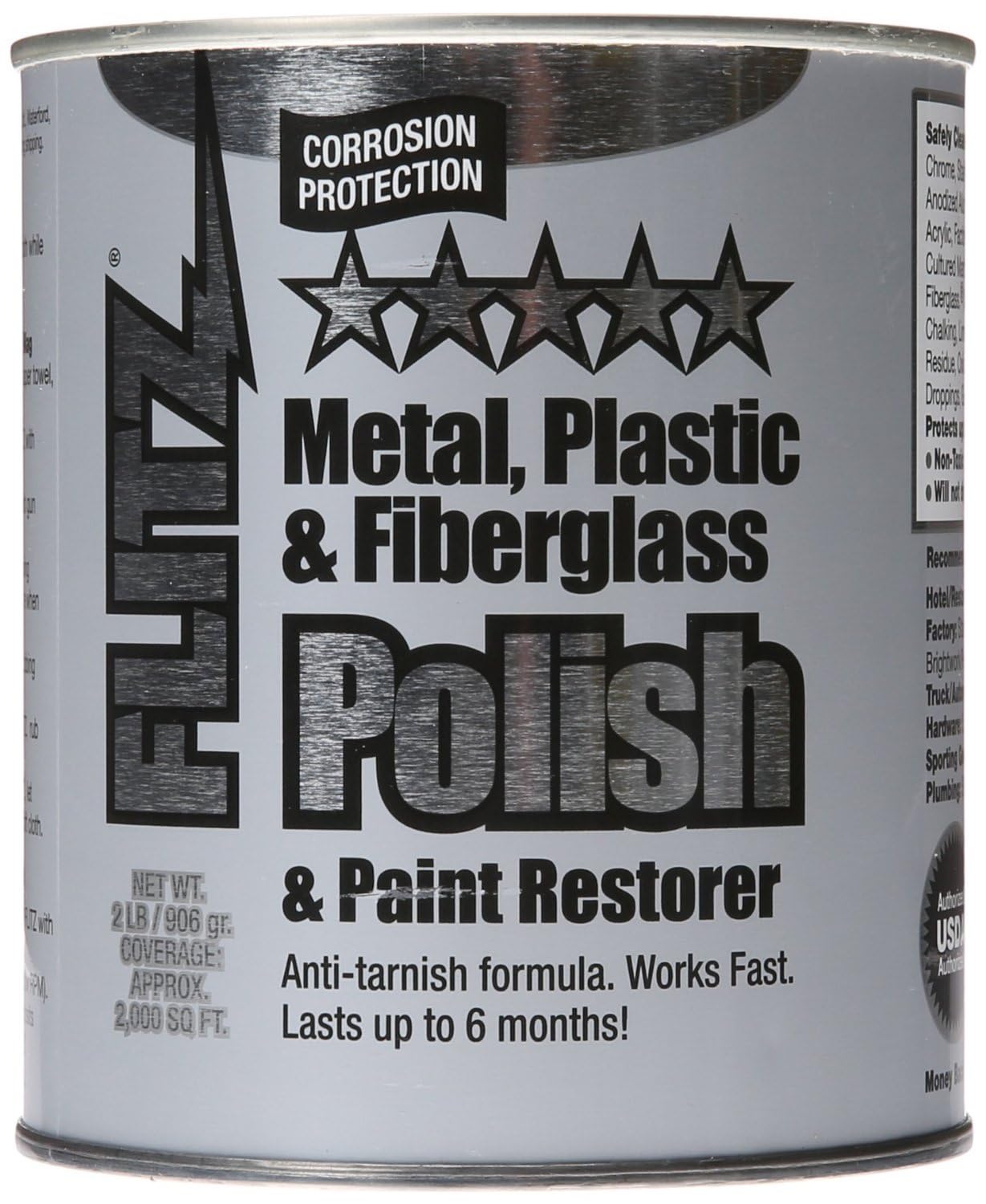 Flitz Multi-Purpose Metal Polish Paste - 2lb Can of USA-Made Chrome Polish - Works on Stainless Steel, Aluminum, Plastic, Jewelry and Cars - Non-Abrasive Cleaner & Rust Remover (6 Pack)