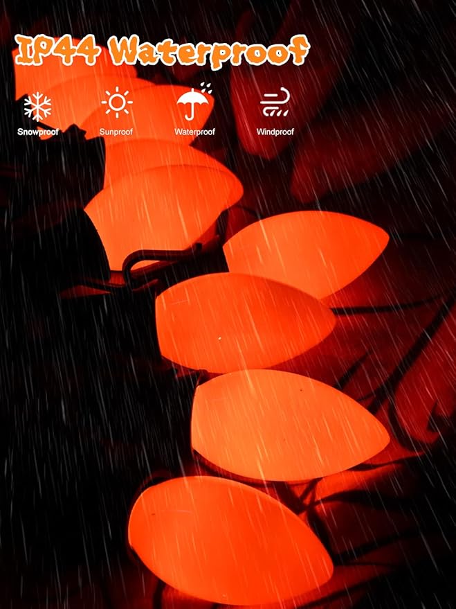 C9 Ceramic Halloween Replacement Bulbs, 25 Pack Orange Light Bulbs for E17 Candelabra Base Outdoor/Indoor String Lights, 7 Watt