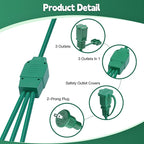 25Ft 3 Outlets Green Outdoor Extension Cords for Halloween Christmas Inflatables Blow Ups Yard Waterproof Outside with Multiple Outlets Extension Cord Power Splitter for Christmas Lights Decorations