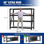WORKPRO 68" Ultra Wide 4-Tier Metal Garage Shelving Unit, 68"W x 24"D x 65"H, 7200 LBS Capacity, Heavy Duty Storage Utility Rack, Industrial Adjustable Shelves for Shop Warehouse Basement, Pack of 10
