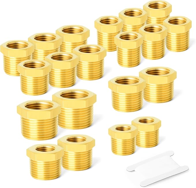GASHER 20PCS Brass Hex Bushing Fitting Kit - 1/4" - 1/8", 3/8" - 1/4", 1/2" - 3/8", 3/4" - 1/2"