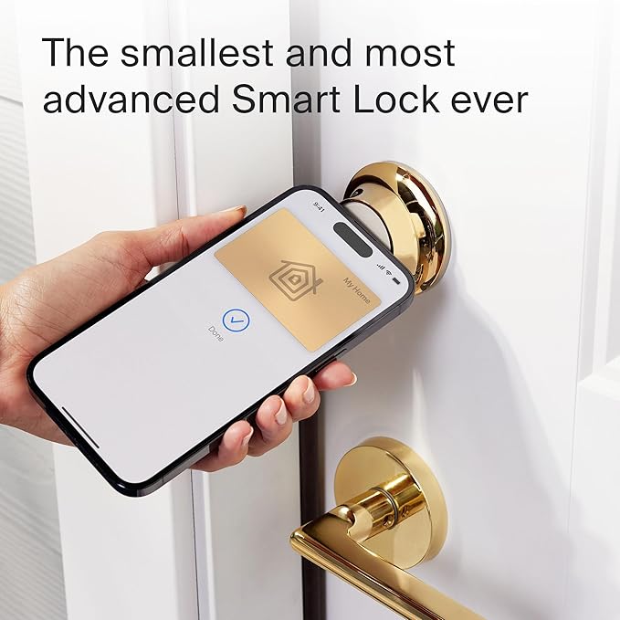 Level Lock+ Deadbolt Smart Lock - World's Smallest Smart Lock plus Apple Home Key - Level App for iOS & Android - Works with Apple Home (Polished Brass)