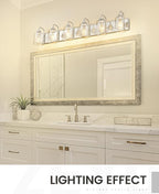 zeyu 6-Light Bathroom Wall Light Fixture, 44 Inch Modern Nickel Vanity Lighting Fixtures for Bedroom, Brushed Nickel Finish with Clear Glass Shade, ZSL72B-6W BN