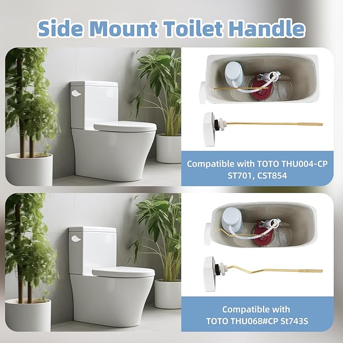 Hibbent 2 Pack Metal Toilet Handle Replacement, Compatible with TOTO THU068#CP Trip Lvr for St743S, Brass Handle Trip Lever, Side Mount Toilet Tank Flush Lever, White
