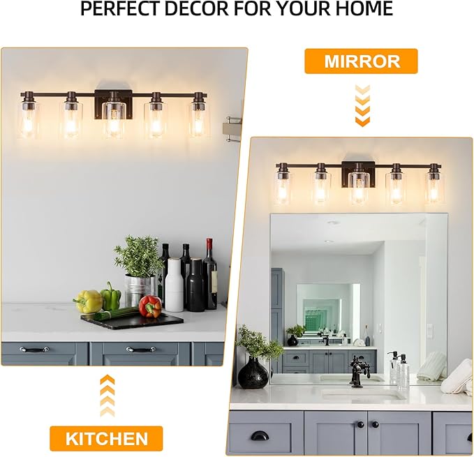 5 Lights Bathroom Lighting Fixtures Over Mirror Oil Rubbed Bronze Bathroom Vanity Light Fixture Farmhouse Vanity Light Vintage for Bedroom Living Room Hallway