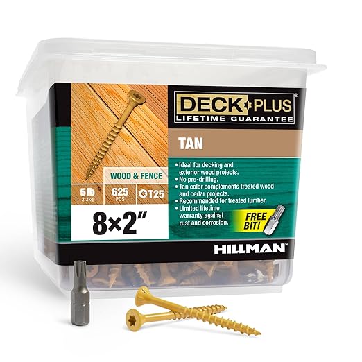 Deck Plus 2 Inch Epoxy Coated Exterior Wood and Fence Screws #8 x 2 Torx/Star Drive Included Coarse Thread, Outdoor Rust Resistant Decking Screw, Tan, 5 lb Box, 625 Pieces | 48414