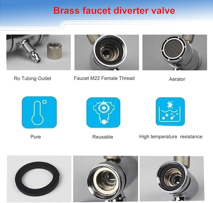 Kitchen Faucet Diverter Valve with Aerator 22mm Thread,Sink Faucet Filter Diverter Valve,Faucet Adapter Faucet Splitter Diverter Valve Water Diversion,Countertop water Filter(1/4" OD Tubing Outlet)