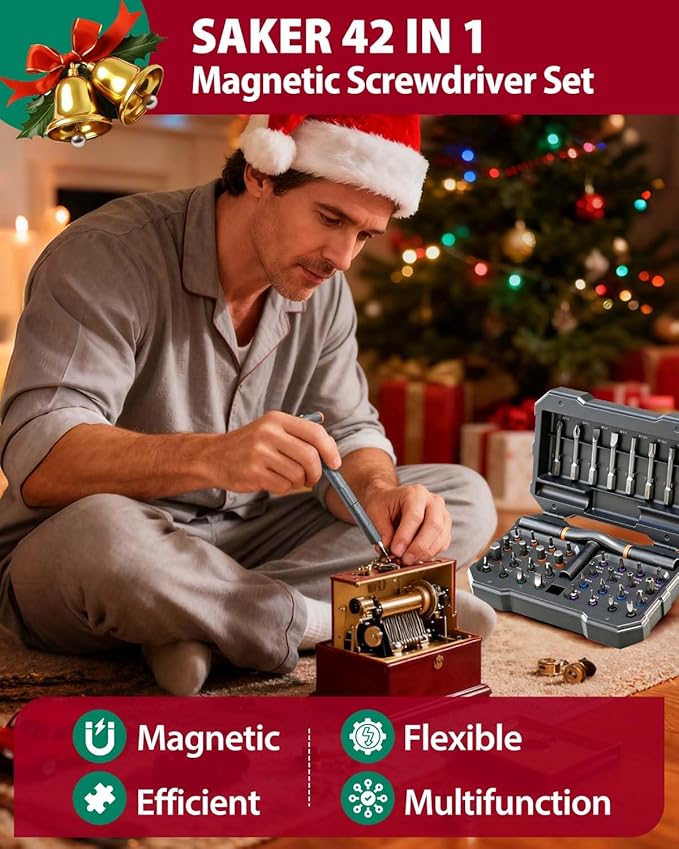 Saker 42-in-1 Magnetic Screwdriver Set for Christmas Gifts, Screwdriver Kit with T Handle & Storage Case, Gifts for Men, DIY, Furniture, Computer, and Bicycle Repair, Grey