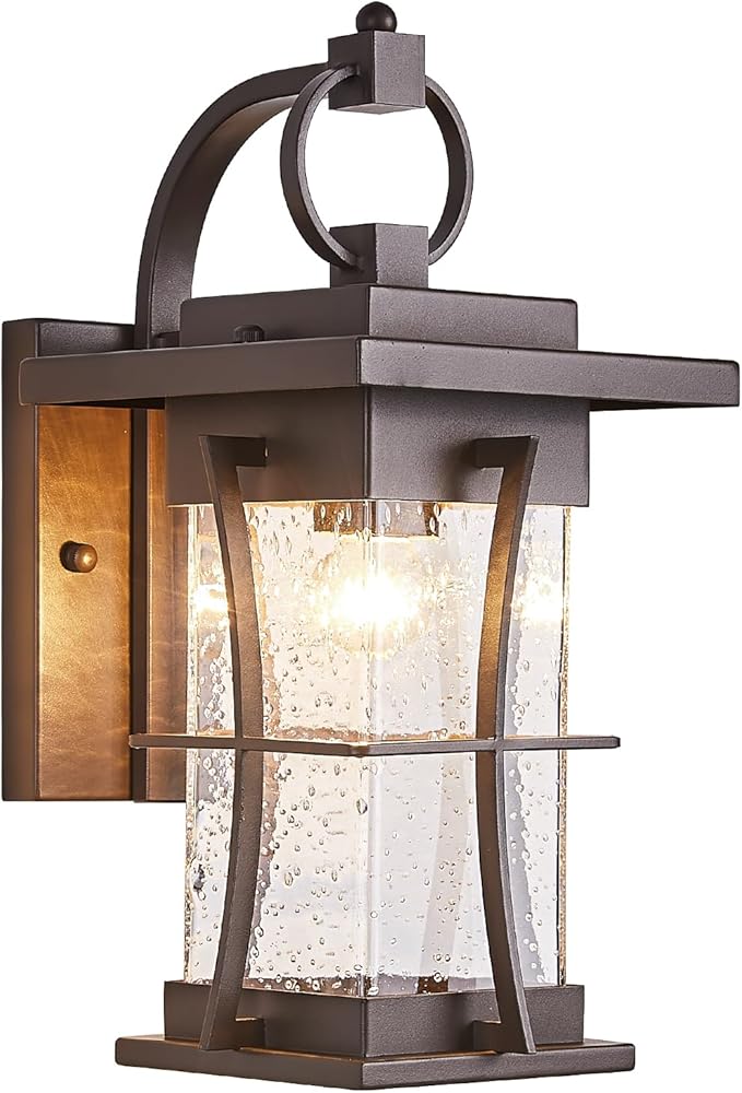 Oil Rubbed Bronze Outdoor Light Sconces Wall Mount Matte Brown Outdoor Wall Lamp Large Exterior Porch Wall Lantern with Seeded Glass 15" Outside Lights for House, Front Door, Patio, Backyard