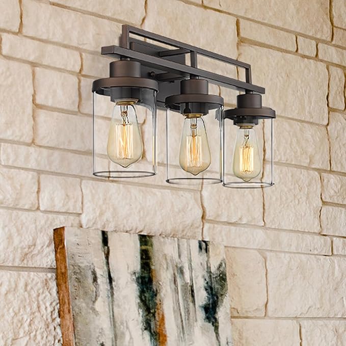 Emliviar 3-Light Vanity Light for Bathroom - Farmhouse Bathroom Light Fixtures in Oil Rubbed Bronze Finish with Clear Glass, YCE238B-3W ORB