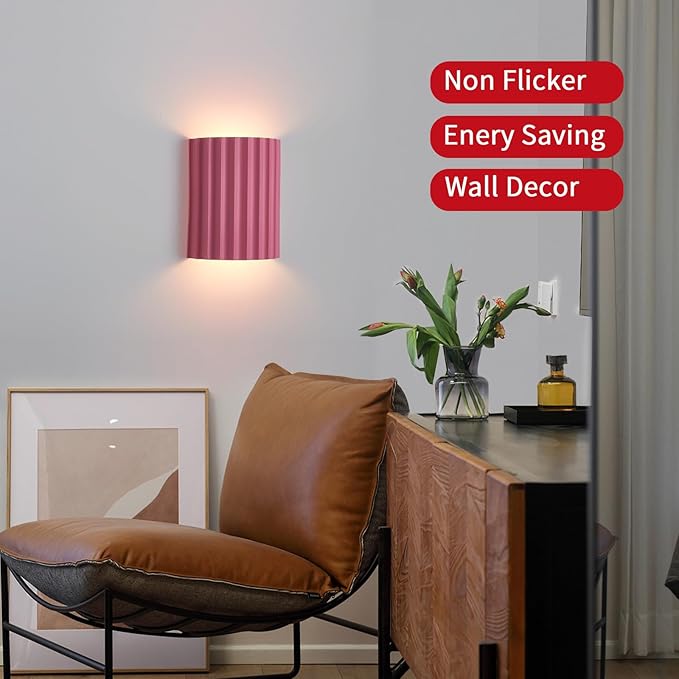 Pink Gypsum Modern LED Wall Sconces Wall Lighting Set of 2, Indoor Hardwired Walls Mount Light Fixtures Up Down Lamp for Hallway Bedroom Living Room Dining Room【Bulbs Included】