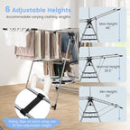 Giantex Clothes Drying Rack, Foldable Laundry Drying Rack with with 6-Level Adjustable Height, High Hanger Design, Side Clips, Space Saving Collapsible Laundry Drying Rack