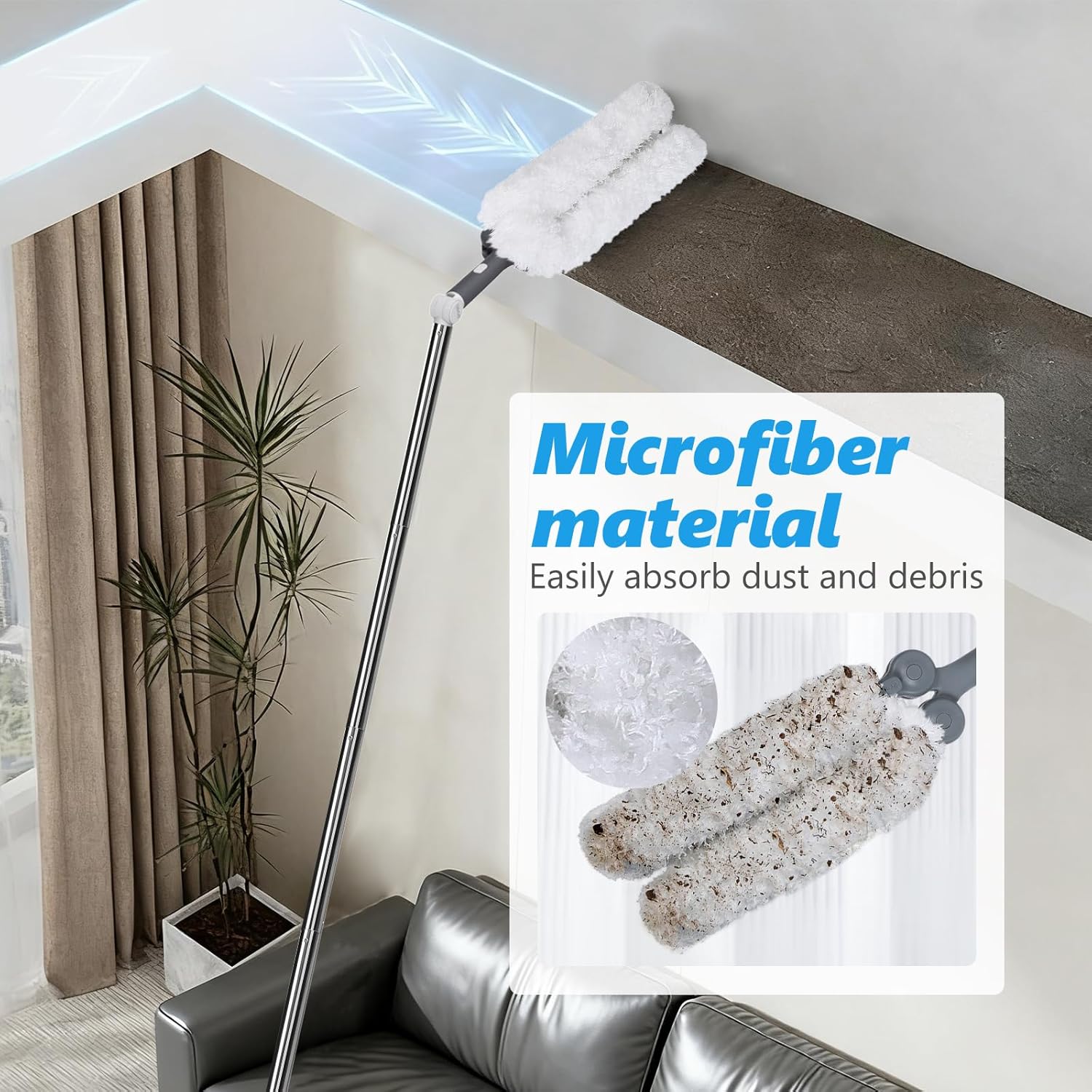 Masthome Microfiber Duster,Microfiber Feather Dusters with Adjustable Angle Head, Adjustable Cobweb Duster with 60 " Long Pole, Dusters for Cleaning Ceiling Fan, High Ceiling, Furniture