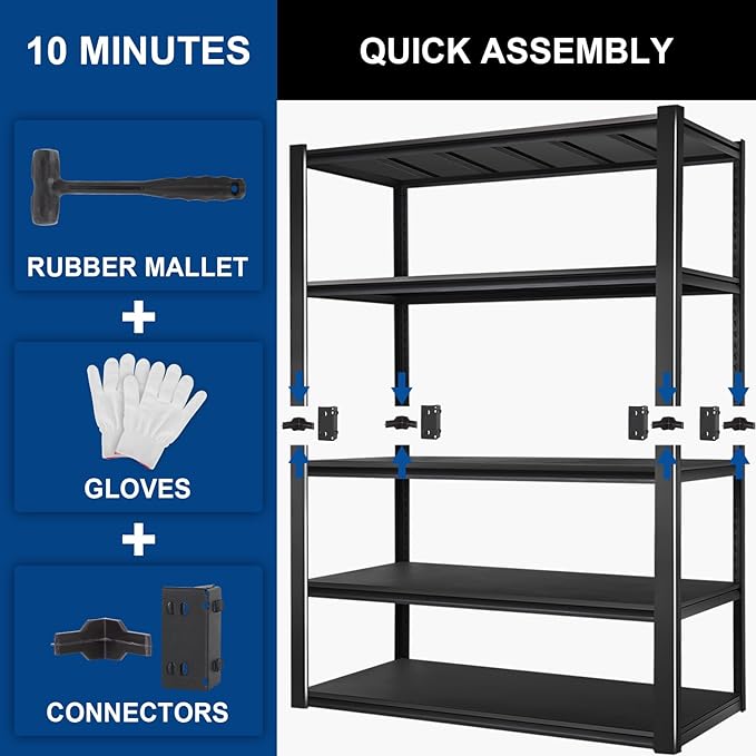 BILT HARD 3500LBS 48" W x 24" D x 72" H Garage Shelving, 5-Shelf Industrial Storage Shelves Heavy Duty, Metal Shelving Units with Adjustable Shelf, Steel Utility Shelves, 2 Pack