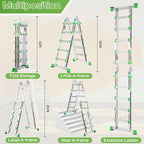 Ladder, Multi Position 5 Step Ladder Extension, 17 Ft Anti-Slip A Frame Compact Folding Ladder, 330LBS Adjustable Telescopic Aluminum Ladders for Home Stairs Roof Outdoor, Escaleras para Casa