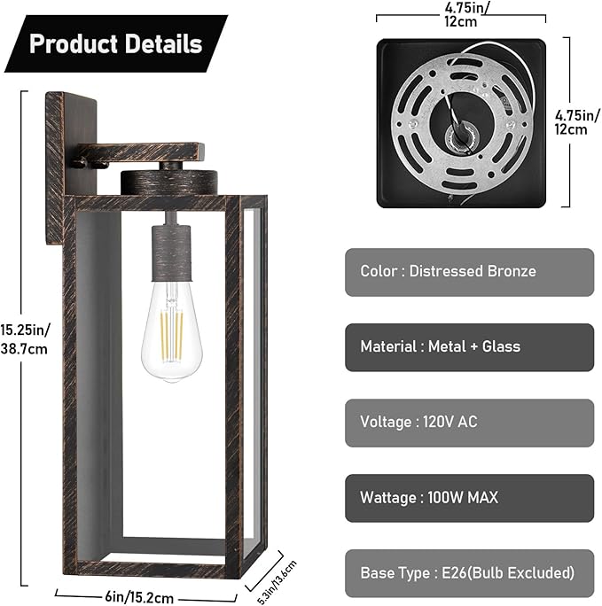 Large Size Outdoor Wall Light Fixtures, Exterior Lighting Fixtures Porch Sconces Wall Mounted, Waterproof Outdoor Wall Lanterns, Outside Lights for House Patio Front Door Entryway, Distressed Brown