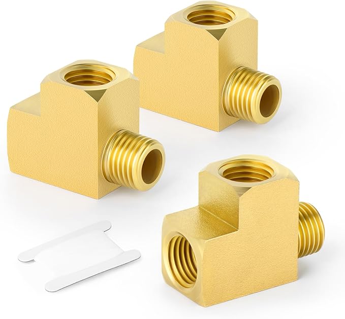 GASHER 3Pcs Brass Tee Fitting, 1/2" FNPT x 1/2" FNPTx 1/2" MNPT Pipe Fittings, Male Run Tee