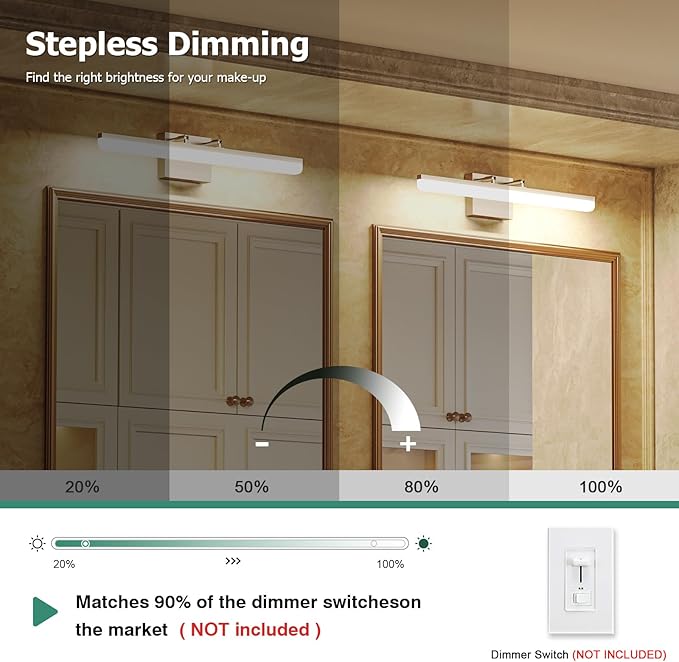 Brushed Nickel Vanity Light 24", 5CCT Dimmable LED Bathroom Light Bar, 18W Wall Mount Fixture with Adjustable Angle & ETL Driver – Modern Lighting for Bathroom, Powder Room, Bedroom