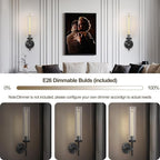 Black Wall Sconces Set of Two, 19" Knurled Black Sconces Wall Lighting, Tube Glass Bathroom Sconces Wall Lights for Bedroom Living Room Vanity Sconce Wall Lamp for Hallway, Staircase
