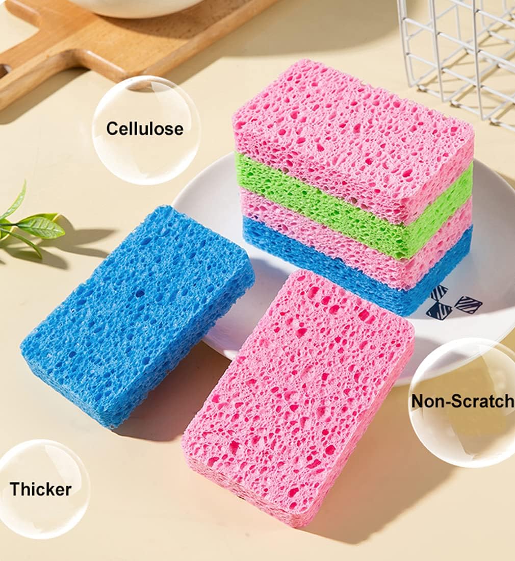 METUUTER 12-Count Kitchen Sponges- Compressed Cellulose Sponges Non-Scratch Natural Dish Sponge for Kitchen Bathroom Cars, Funny Cut-Outs DIY for Kids