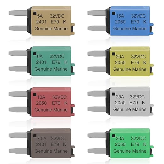 ATM Manual Resettable Fuse Low Profile Mini Blade Fuses 5A 6A 7.5A 10A 15A 20A 25A 30A Amp Automotive Circuit Breaker Fuses Reset Fuses Assortment Kit Boat Marine RV Car Truc DC 12V 28 Volts