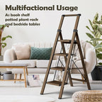 Taranta 4 Step Ladder, Portable Folding Ladder with Wide Pedal, Lightweight Aluminum Step Stool with Convenient Handgrip, 330 lbs Capacity Stepladder for Home, Office - Walnut