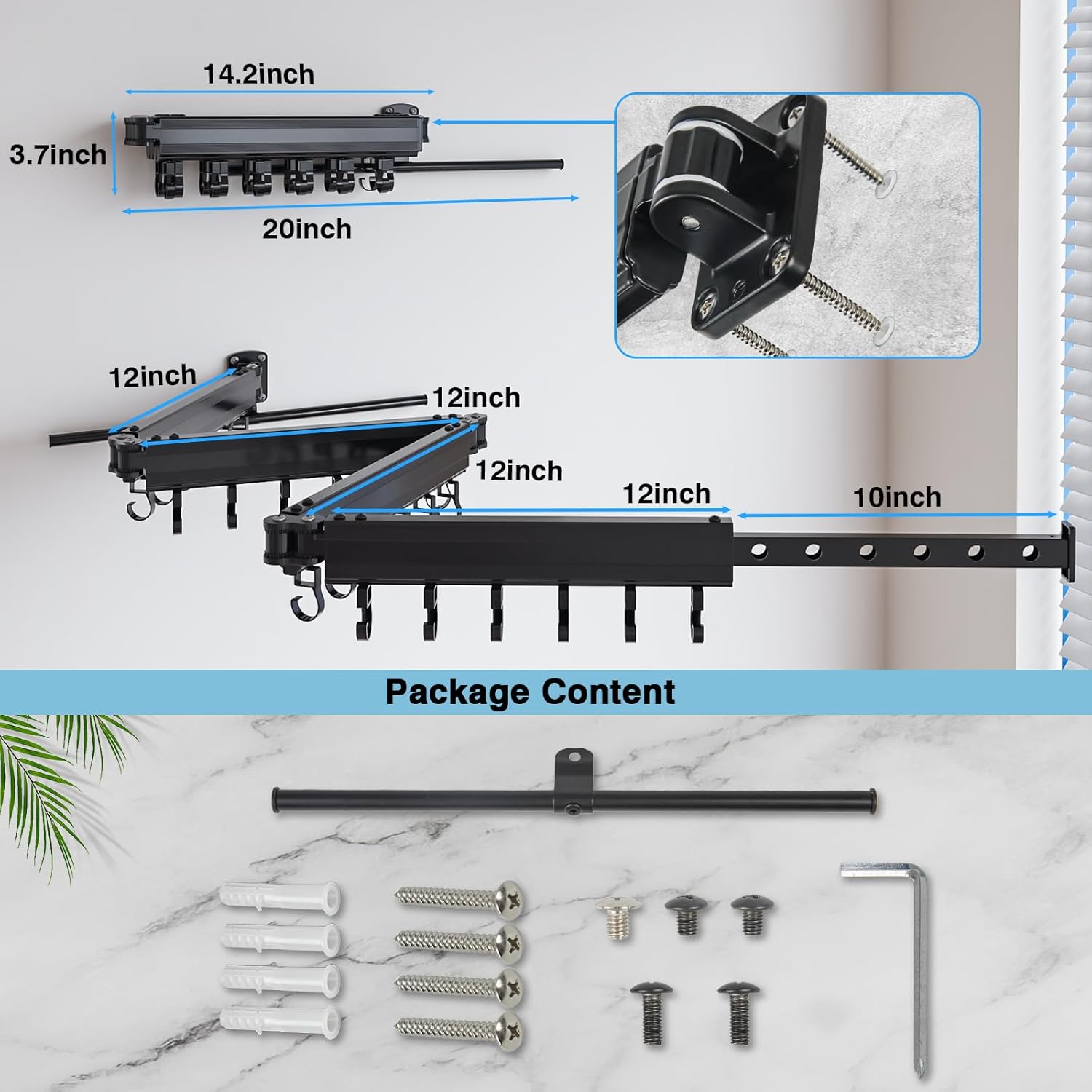 Gezen Clothes Drying Rack, Wall Mounted Drying Rack Clothing Retractable, Foldable Clothes Hanger Rack with 24 Hooks for Laundry Room Organization and Storage, Space Saving, Collapsible, Quad-Fold