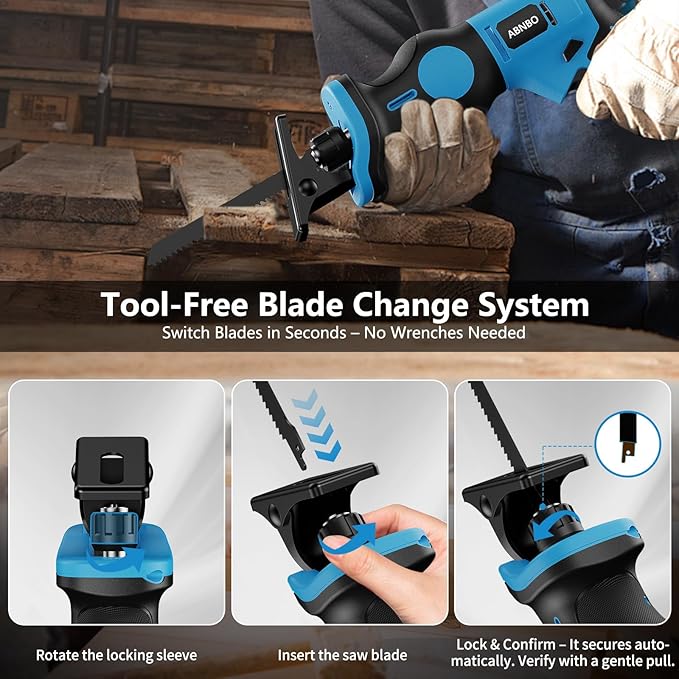 20V Cordless Reciprocating Saw, Brushless Electric Saw with 2 x 2.0Ah Batteries and 6 Blades,Tool-Free Blade Change, Portable Power Reciprocating Saw for Cutting Wood, Metal, PVC