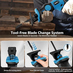 20V Cordless Reciprocating Saw, Brushless Electric Saw with 2 x 2.0Ah Batteries and 6 Blades,Tool-Free Blade Change, Portable Power Reciprocating Saw for Cutting Wood, Metal, PVC