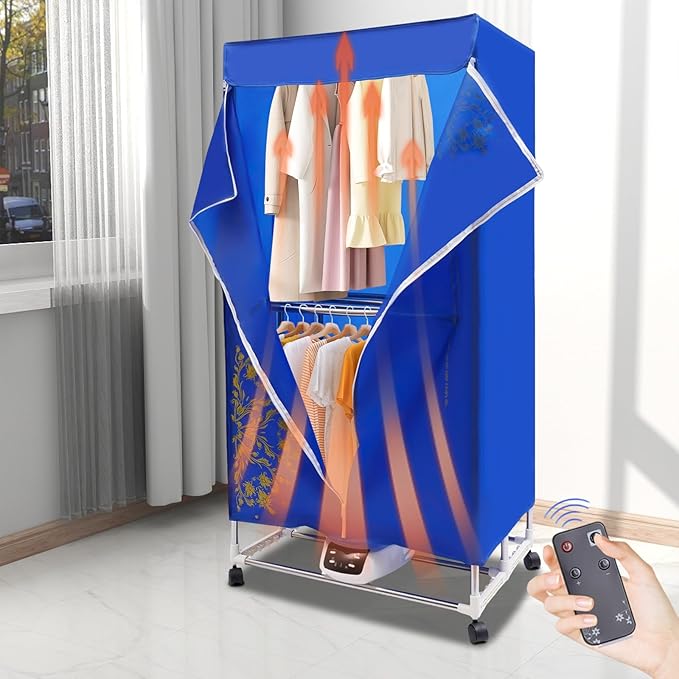 Portable Clothes Dryer, 1200-1500W Electric Dryer Machine with Remote Control & 2-Layer Stainless Steel Tub, Fast-Drying for Apartments, Dorm, RV, Travel