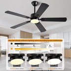 56 inch Black Ceiling Fans with Lights and Remote/App Control, DC Reversible Motor, Noiseless, Dimmable, 6 Speeds Low Profile Modern Ceiling Fan for Livingroom, Indoor/Outdoor Use