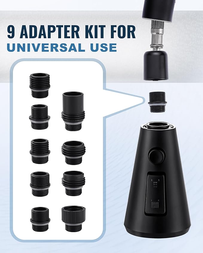 ALEASHA Pull Down Kitchen Faucet Head Replacement,3-Function Sink Spray Nozzle with 9 Adapters,Compatible with Moen,American Standard,Delta,Kohler Faucets,Matte Black