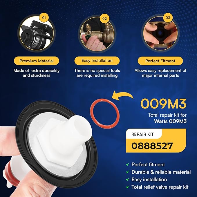 009M3 3/4" Total Repair Kit for Reduced Pressure Zone Assembly Includes Total Relief Valve Repair Kit, First Check Valve Repair Kit, Second Check Valve Repair Kit, Retainer 0888527 888527 RK 009M3-T